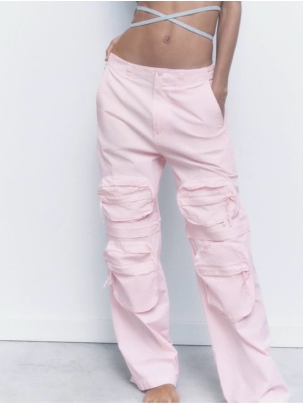 Zara Pale Pink Cargo Trousers - Utility Pockets